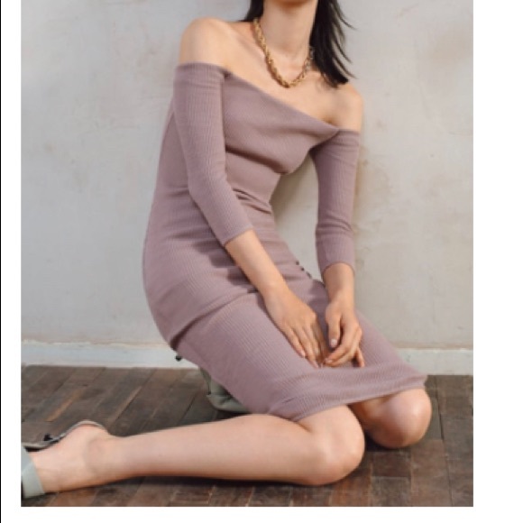 Zara Ribbed Midi Dress Mauve Square Neck Size M - Picture 1 of 8
